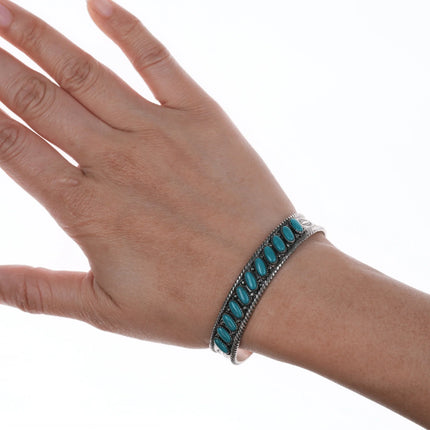 6.5" Bell Trading post Navajo Curio sterling and turquoise row cuff bracelet - Estate Fresh Austin