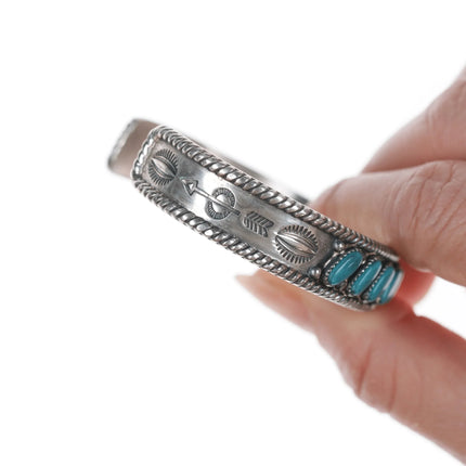 6.5" Bell Trading post Navajo Curio sterling and turquoise row cuff bracelet - Estate Fresh Austin