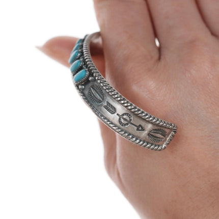 6.5" Bell Trading post Navajo Curio sterling and turquoise row cuff bracelet - Estate Fresh Austin