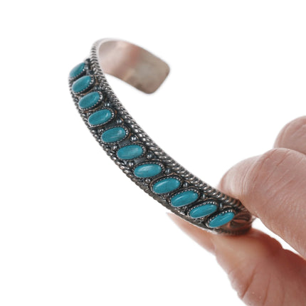 6.5" Bell Trading post Navajo Curio sterling and turquoise row cuff bracelet - Estate Fresh Austin