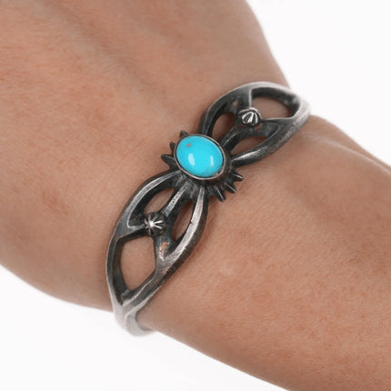 6.5" Ben Yazzie Navajo sleeping beauty turquoise sandcast sterling cuff bracelet - Estate Fresh Austin