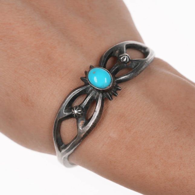 6.5" Ben Yazzie Navajo sleeping beauty turquoise sandcast sterling cuff bracelet - Estate Fresh Austin