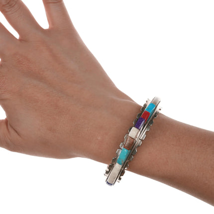6.5" Benny Armijo 1980's Southwestern-Modernist Multi-stone inlay cuff bracelet - Estate Fresh Austin