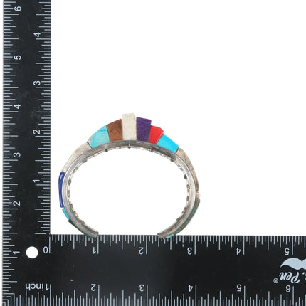 6.5" Benny Armijo 1980's Southwestern-Modernist Multi-stone inlay cuff bracelet - Estate Fresh Austin