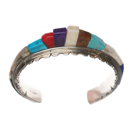6.5" Benny Armijo 1980's Southwestern-Modernist Multi-stone inlay cuff bracelet - Estate Fresh Austin
