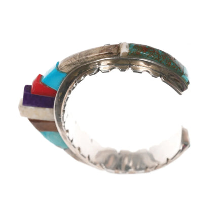 6.5" Benny Armijo 1980's Southwestern-Modernist Multi-stone inlay cuff bracelet - Estate Fresh Austin