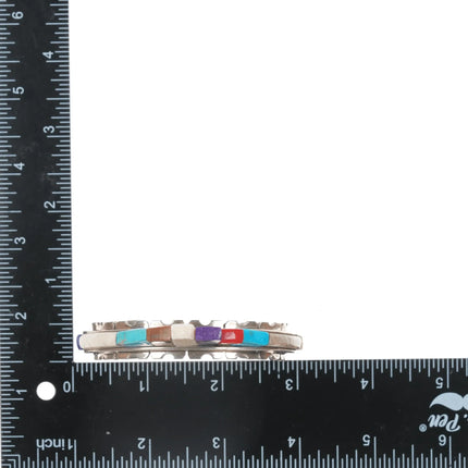 6.5" Benny Armijo 1980's Southwestern-Modernist Multi-stone inlay cuff bracelet - Estate Fresh Austin