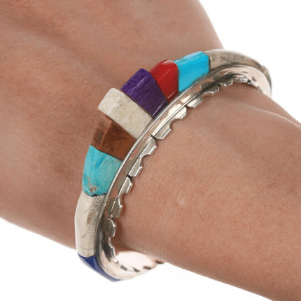 6.5" Benny Armijo 1980's Southwestern-Modernist Multi-stone inlay cuff bracelet - Estate Fresh Austin