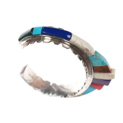 6.5" Benny Armijo 1980's Southwestern-Modernist Multi-stone inlay cuff bracelet - Estate Fresh Austin