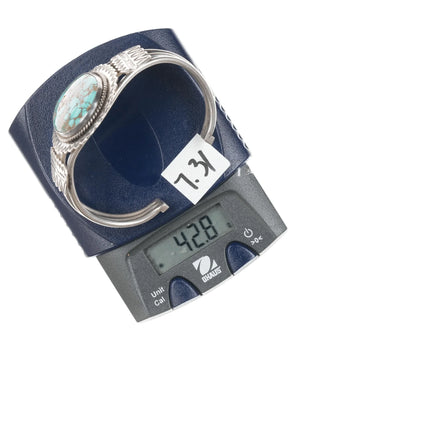 6.5" c 1930's Ingot silver high grade turquoise cuff bracelet - Estate Fresh Austin