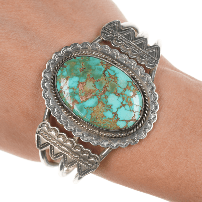 6.5" c 1930's Ingot silver high grade turquoise cuff bracelet - Estate Fresh Austin