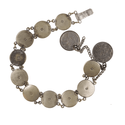 6.5" c1900 Meiji Japanese Satsuma bracelet w/1874, 1897 coins - Estate Fresh Austin