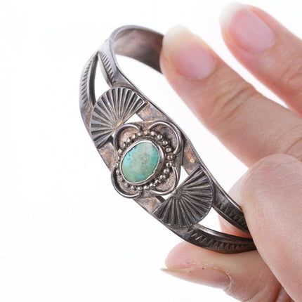 6.5" c1930's-40's Navajo stamped silver and turquoise bracelet - Estate Fresh Austin