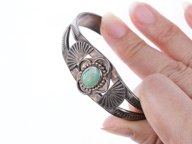 6.5" c1930's-40's Navajo stamped silver and turquoise bracelet - Estate Fresh Austin