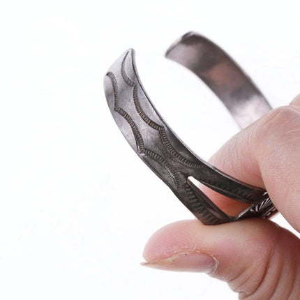 6.5" c1930's-40's Navajo stamped silver and turquoise bracelet - Estate Fresh Austin