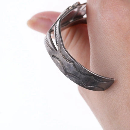 6.5" c1930's-40's Navajo stamped silver and turquoise bracelet - Estate Fresh Austin