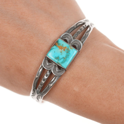 6.5" c1930's Navajo ingot silver cuff bracelet with turquoise. - Estate Fresh Austin