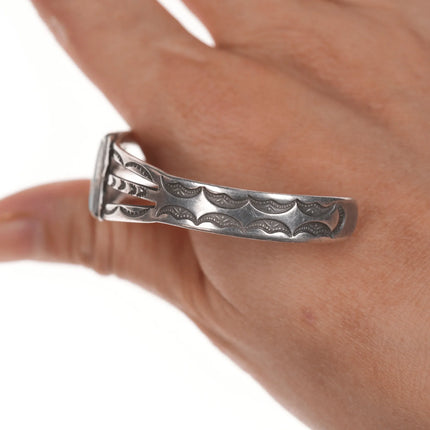 6.5" c1930's Navajo ingot silver cuff bracelet with turquoise. - Estate Fresh Austin