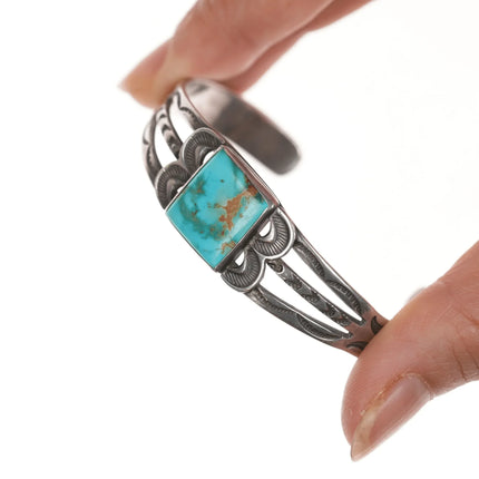6.5" c1930's Navajo ingot silver cuff bracelet with turquoise. - Estate Fresh Austin