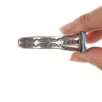 6.5" c1930's Navajo ingot silver cuff bracelet with turquoise. - Estate Fresh Austin