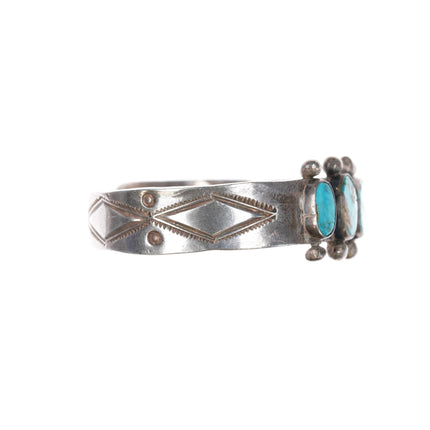 6.5" c1930's Navajo silver blue gem turquoise row cuff bracelet - Estate Fresh Austin