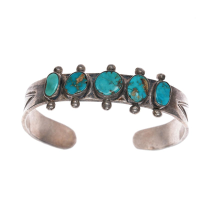 6.5" c1930's Navajo silver blue gem turquoise row cuff bracelet - Estate Fresh Austin