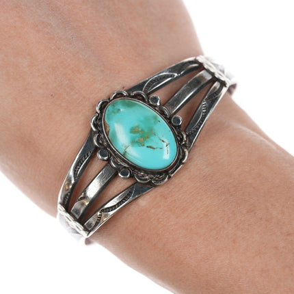 6.5" c1930's Navajo stamped silver and turquoise bracelet - Estate Fresh Austin