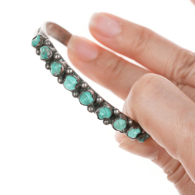 6.5" c1930's Zuni Ingot silver carved turquoise row cuff bracelet - Estate Fresh Austin