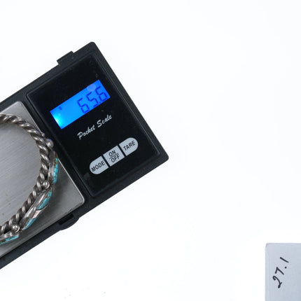 6.5" c1940's Navajo #8 Turquoise twisted silver wire cuff bracelet - Estate Fresh Austin