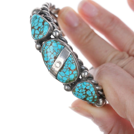 6.5" c1940's Navajo #8 Turquoise twisted silver wire cuff bracelet - Estate Fresh Austin