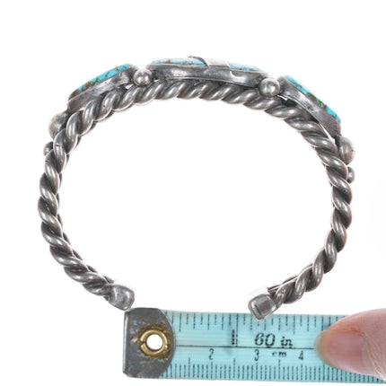 6.5" c1940's Navajo #8 Turquoise twisted silver wire cuff bracelet - Estate Fresh Austin