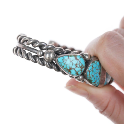 6.5" c1940's Navajo #8 Turquoise twisted silver wire cuff bracelet - Estate Fresh Austin