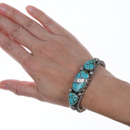 6.5" c1940's Navajo #8 Turquoise twisted silver wire cuff bracelet - Estate Fresh Austin