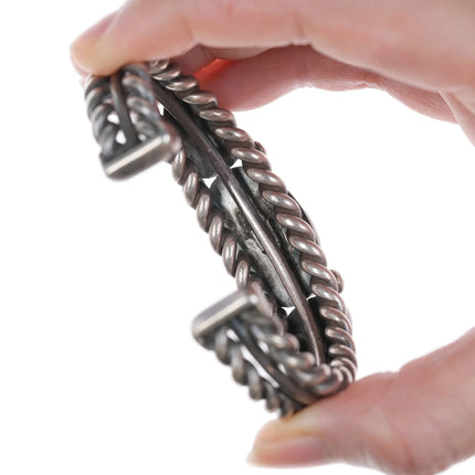 6.5" c1940's Navajo #8 Turquoise twisted silver wire cuff bracelet - Estate Fresh Austin