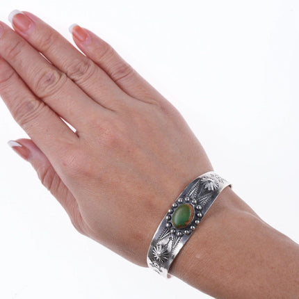 6.5" c1940's Navajo Curio sterling and turquoise bracelet - Estate Fresh Austin