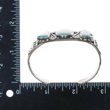 6.5" c1940's Navajo silver cuff bracelet w/three large turquoise - Estate Fresh Austin
