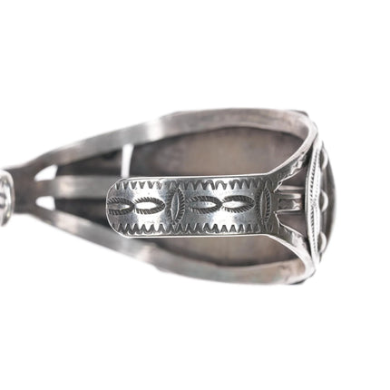 6.5" c1940's Navajo silver cuff bracelet w/three large turquoise - Estate Fresh Austin