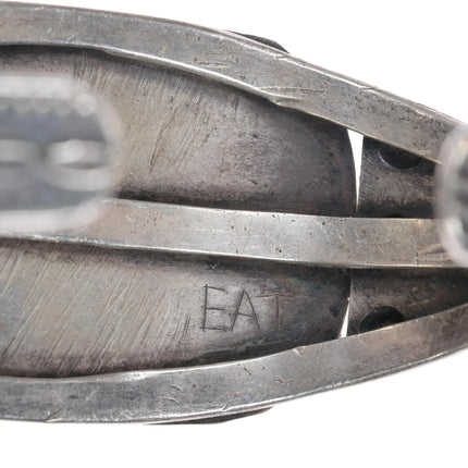 6.5" c1940's Navajo silver cuff bracelet w/three large turquoise - Estate Fresh Austin