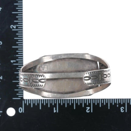 6.5" c1940's Navajo silver cuff bracelet w/three large turquoise - Estate Fresh Austin