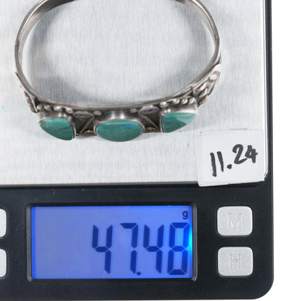 6.5" c1940's Navajo silver cuff bracelet w/three large turquoise - Estate Fresh Austin