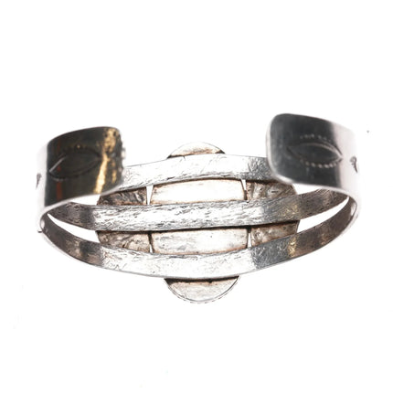 6.5" c1940's Navajo sterling petrified wood cuff bracelet - Estate Fresh Austin