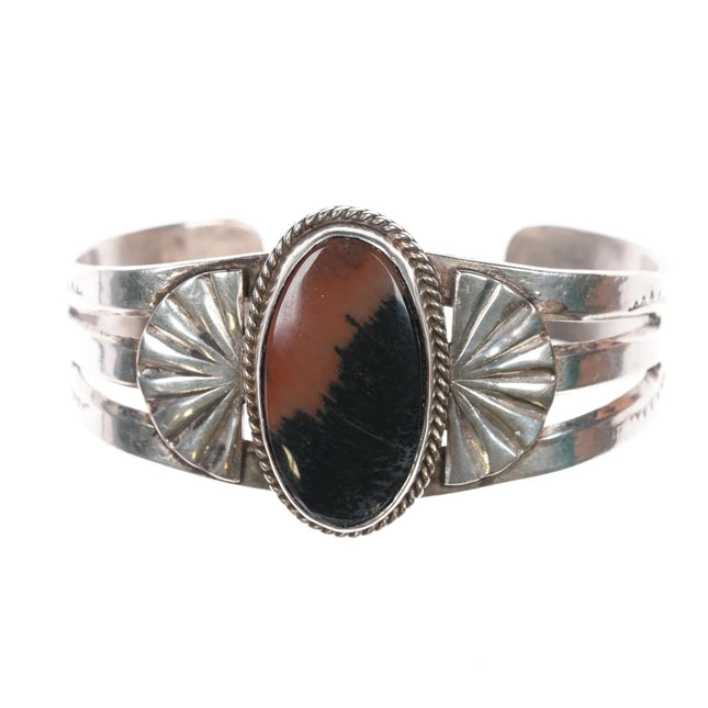 6.5" c1940's Navajo sterling petrified wood cuff bracelet - Estate Fresh Austin
