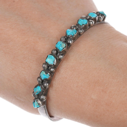 6.5" c1940's Zuni sterling carved turquoise row cuff bracelet b - Estate Fresh Austin