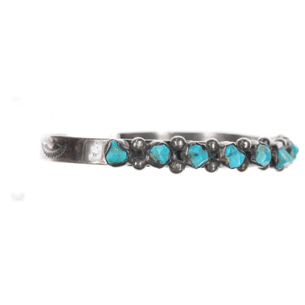 6.5" c1940's Zuni sterling carved turquoise row cuff bracelet b - Estate Fresh Austin