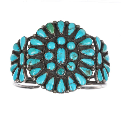 6.5" c1940's Zuni sterling turquoise cluster cuff bracelet - Estate Fresh Austin