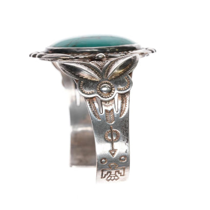 6.5" c1950's Bell Trading Post Navajo Curio sterling green turquoise cuff bracelet - Estate Fresh Austin