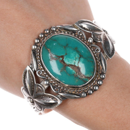 6.5" c1950's Bell Trading Post Navajo Curio sterling green turquoise cuff bracelet - Estate Fresh Austin