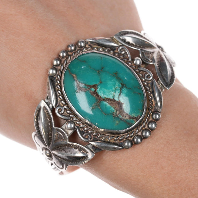 6.5" c1950's Bell Trading Post Navajo Curio sterling green turquoise cuff bracelet - Estate Fresh Austin
