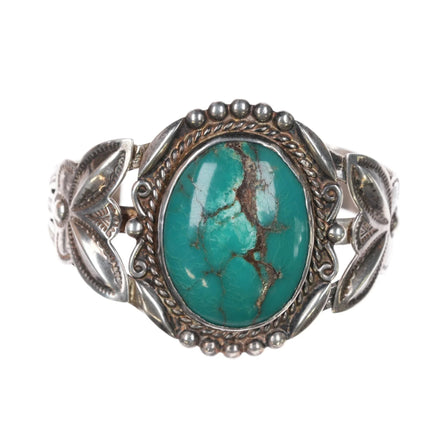 6.5" c1950's Bell Trading Post Navajo Curio sterling green turquoise cuff bracelet - Estate Fresh Austin