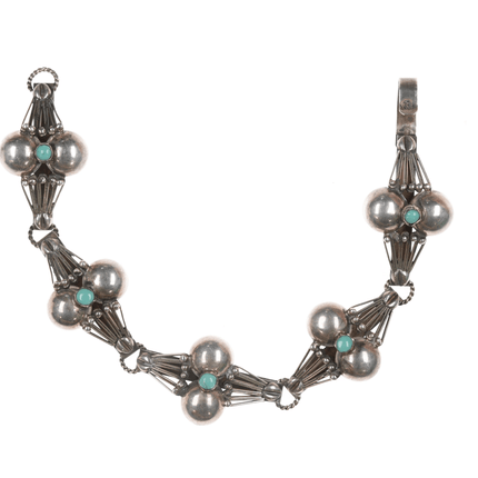 6.5" c1950's Mexican Sterling link bracelet with turquoise - Estate Fresh Austin